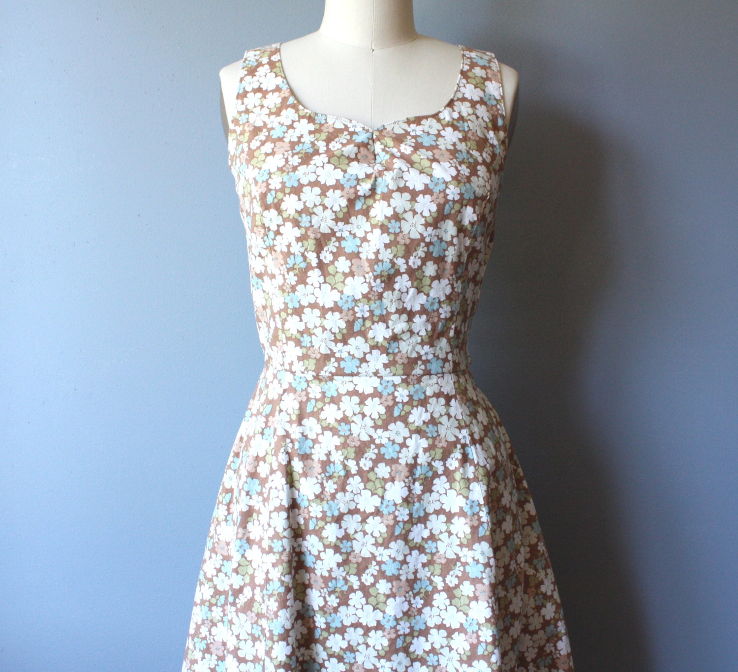 60s floral dress / cotton tea dress / scoop neck by GazeboTree