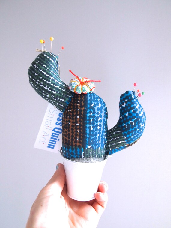 Cactus pin cushion vintage cotton by JessQuinnSmallArt on Etsy
