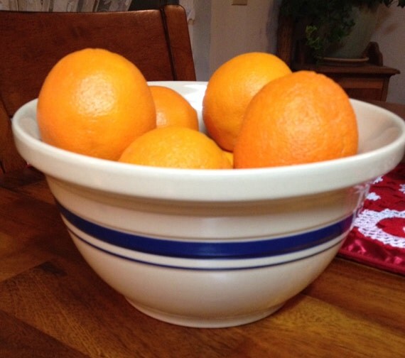 4 QT Roseville Pottery Blue Stripe Friendship Bowl!