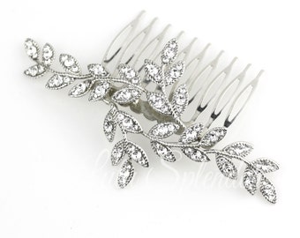 Bridal Hair Comb Silver Crystal Leaf Wedding Hair Comb Silver Rhinestone Bridal Hair Accessory Leaves Comb NEVE CLASSIC
