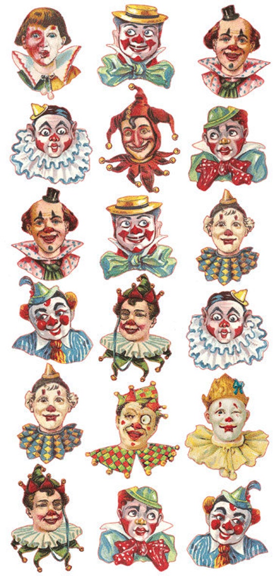 Self Adhesive Clown Circus Faces Stickers 1 Sheet Colorful