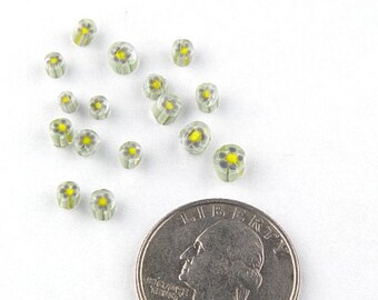 Handmade Lampwork Murrine Purple/Green Daisy 104 COE Murrini slices 15 - R