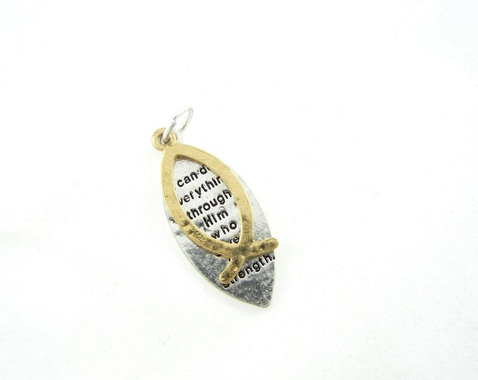 Two Tone Religious Inscription Fish Symbol Pendant