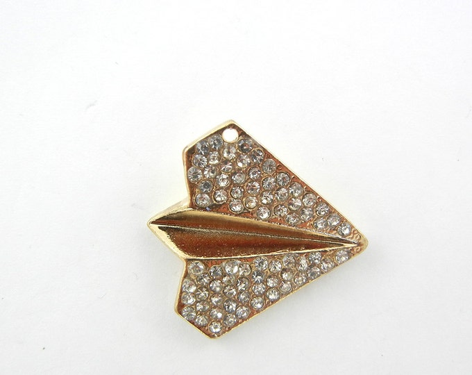 Gold-tone Paper Plane Charm Pendant Rhinestone Encrusted