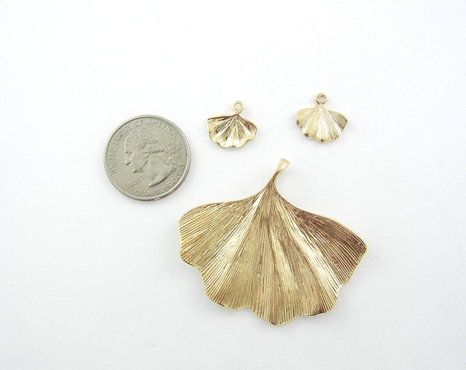 Set of Gold-tone Ginkgo Leaf Pendant and Charms