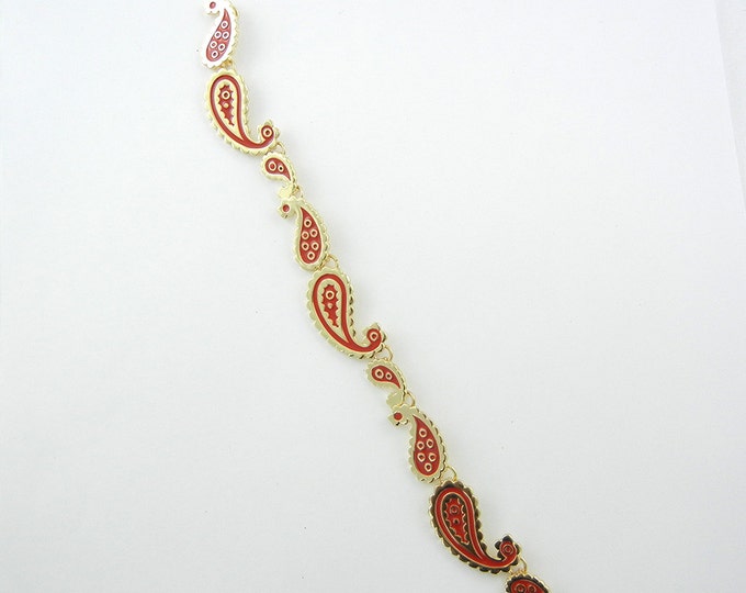 Gold-tone Red Epoxy Paisley Bib Pendant