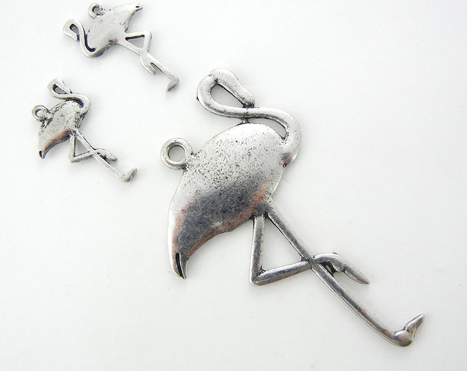 Set of Flamingo Pendant and Charms Antique Silver-tone