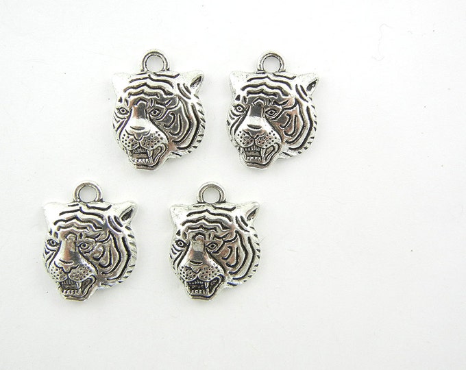 Set of 4 Pewter Tiger Head Charms