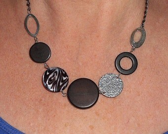Black necklace, geometric necklace, boho chic necklace, asymmetric necklace, gift for her, black bohemian jewelry