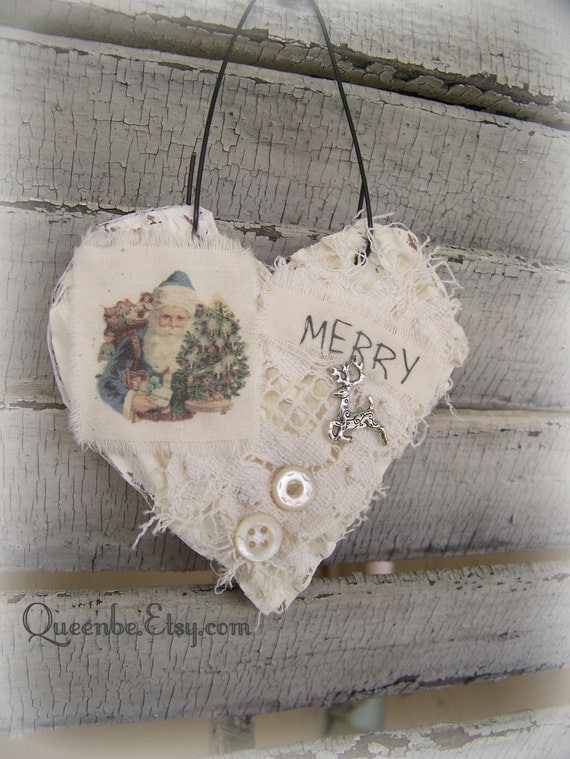 Winter White Christmas Ornament Christmas Mixed Media Vintage Reindeer Ornament Vintage  Winter White Christmas Vintage Christmas Decoration