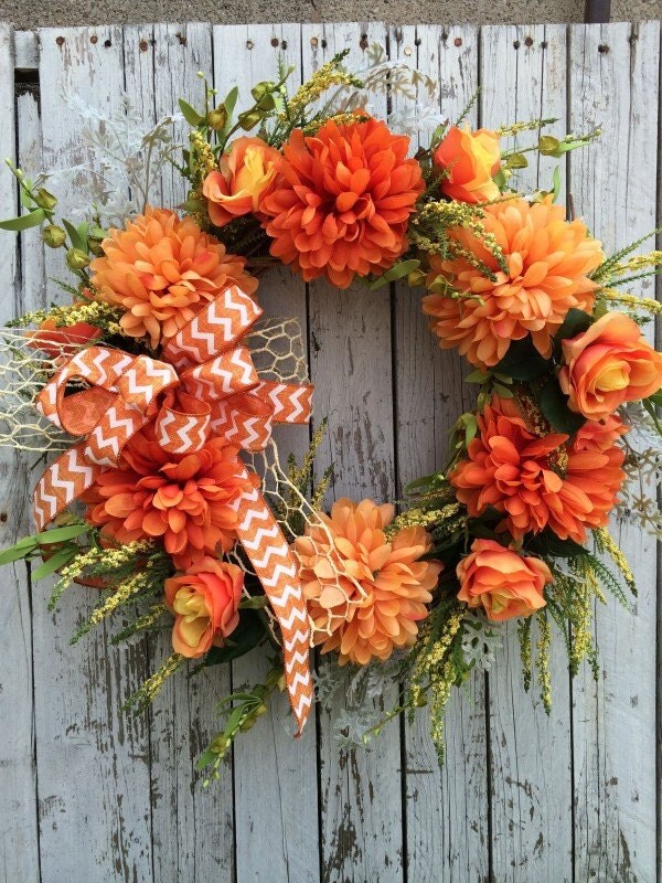 Summer Wreath Bright Wreaths for Door Orange by marigoldsdesigns