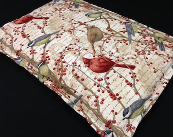 Corn Heating Pad, Corn Bag, Microwavable Heat Pack, Eco-friendly Gift, Gifts For Gardeners, Cabin Decor, Winter Birds - Cardinal Script