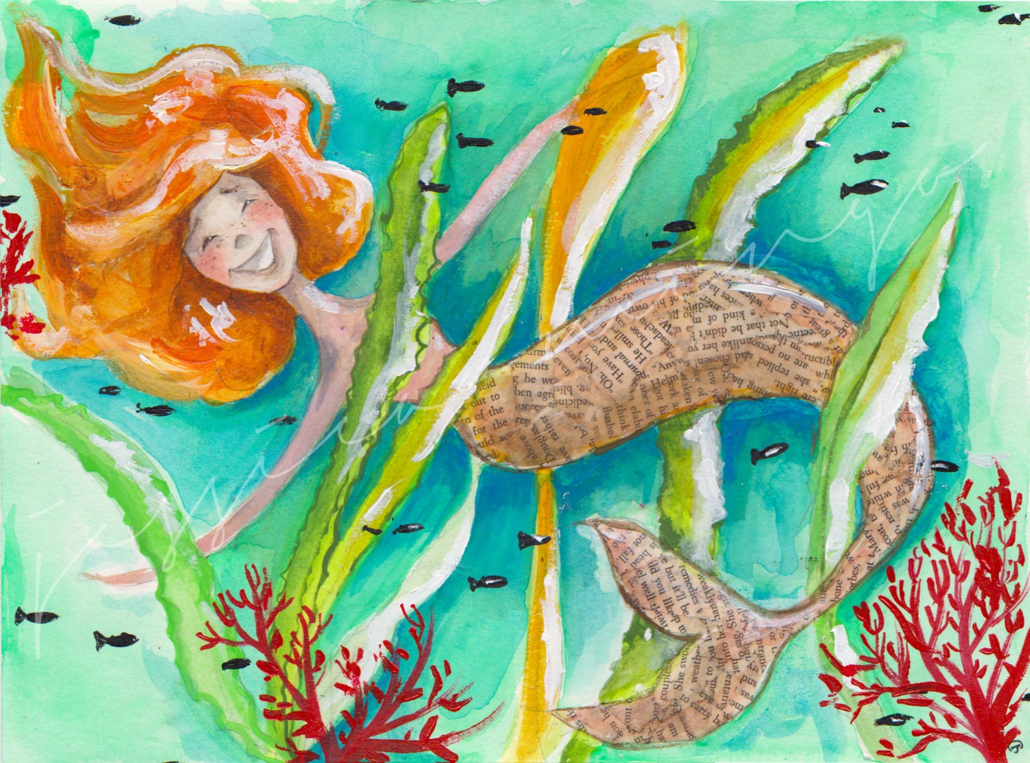 Happy Mermaid mermaid lover mermaid art ocean art nursery