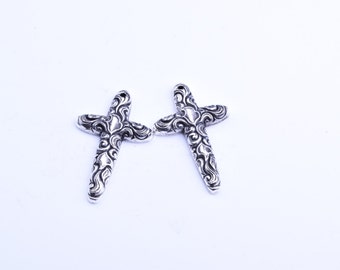 Cross pendant, 55mm, metalized plastic , lite weight , engraved, 2 ea