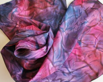 Hand Painted Silk Scarf - Handpainted Scarves Navy Red Blue Purple Plum Eggplant Magenta Wine Pink Dark Maroon Burgundy