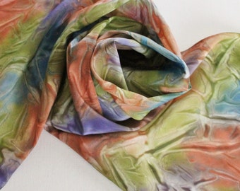 Hand Painted Silk Scarf - Handpainted Scarves Navy Blue Olive Green Avocado Burnt Orange Rust Plum Eggplant Purple