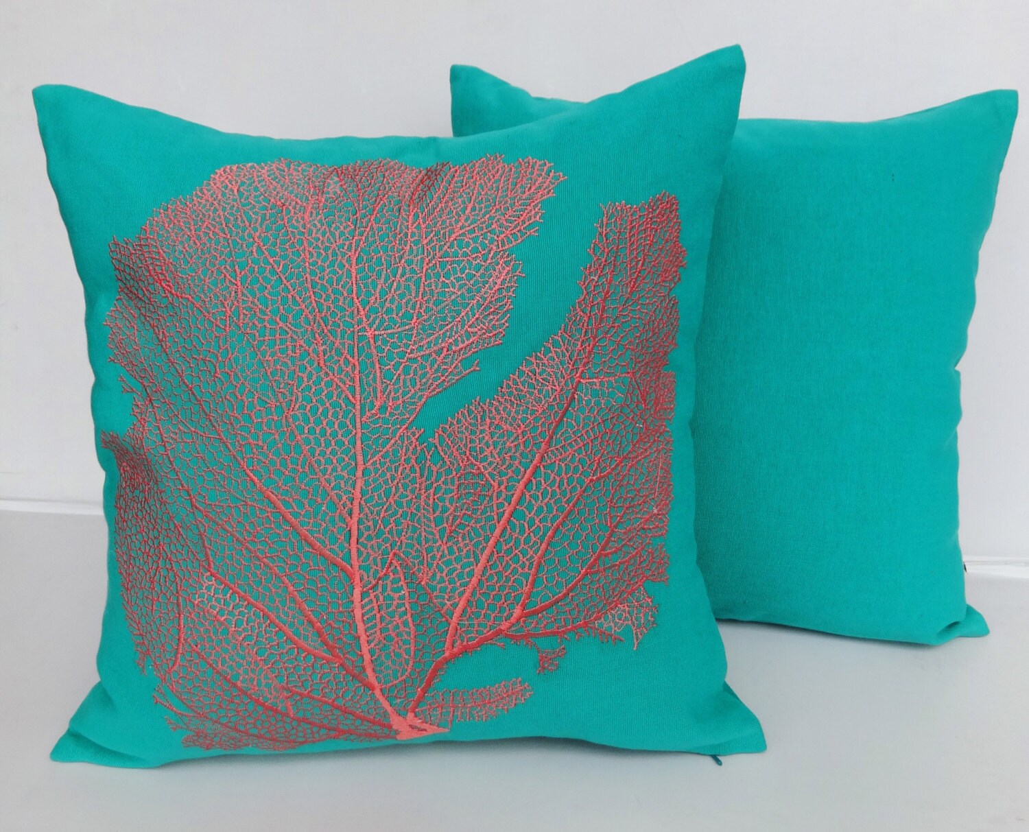 Mint & Peach decorative coral pillow 18 inch by Comfyheavenpillows