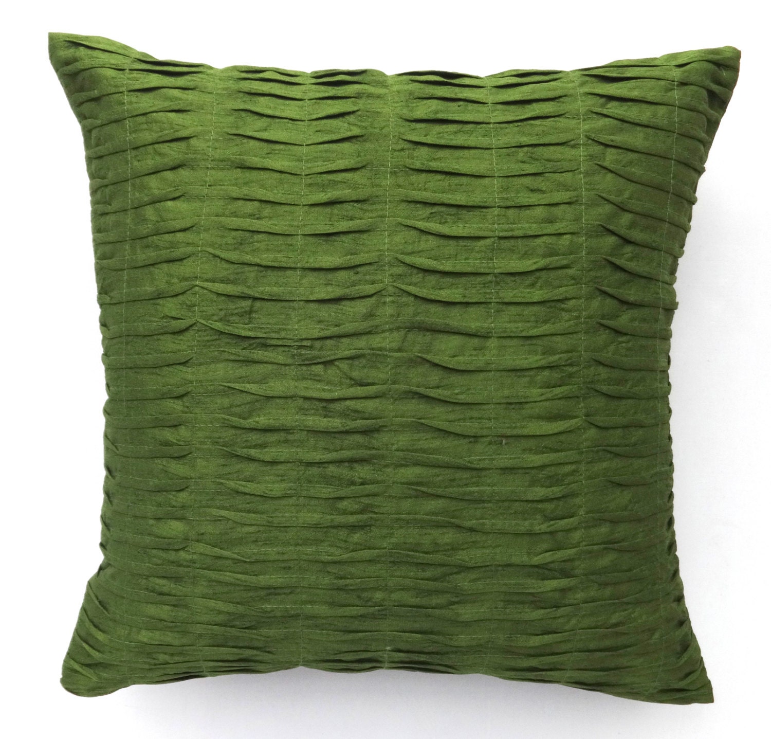 Dark Olive Green Pleated pillow 16 inches art silk