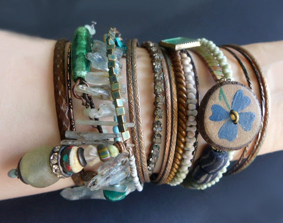 Underwater Tribute. Tribal gypsy bangle stack in blues and greens.