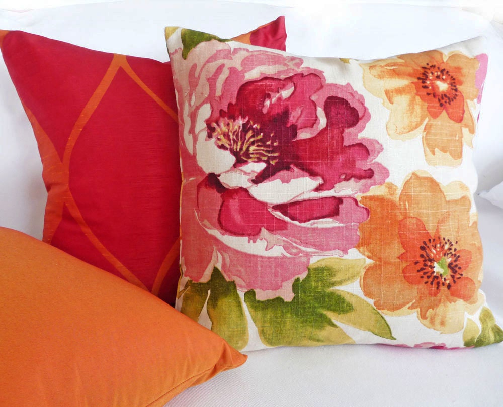 Watercolor Floral Pillow 12x20 Colorful Throw Pillows Pink
