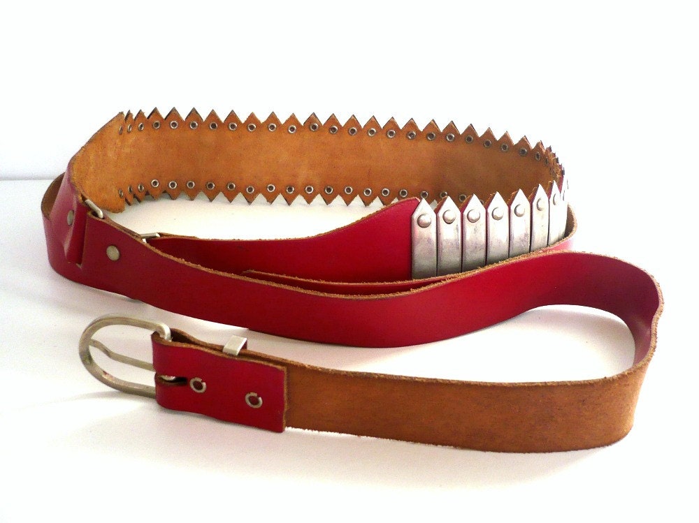 French Vintage Red Leather Extra Long Belt Haute Juice