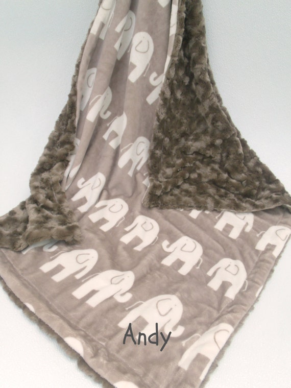 Elephant Minky Baby Blanket in Brown and Cream Elephant Minky