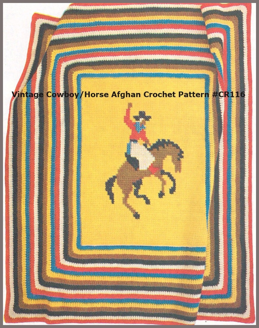 PDF HORSE Cowboy Afghan Crochet Pattern Graph Included CR116