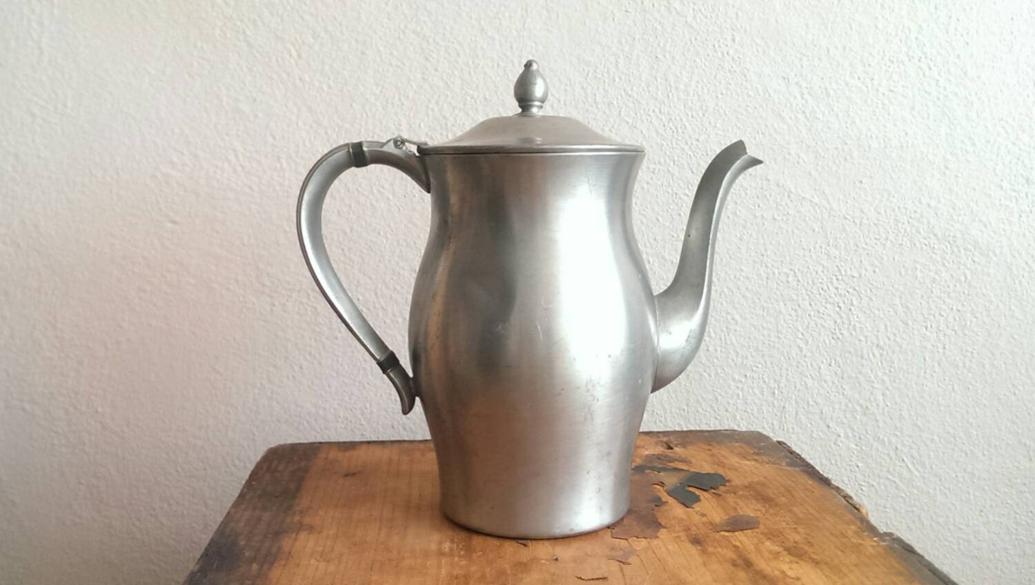 Pewter Teapot Vintage Tea Pot Kettle Silver Metal Serving Flip Lid