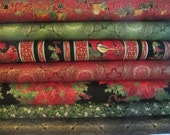 Metallic Gold Christmas Half Yard Fabric Bundle - Poinsettia Red Green Black
