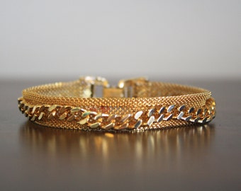 Gold Mesh Sarah Coventry Bracelet with Chain