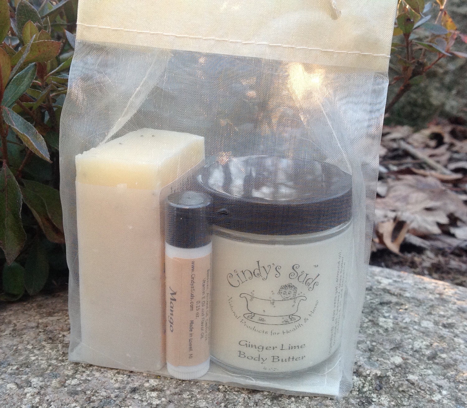Gift Bag with Handmade Soap Body Butter and Lip Balm by CindysSuds