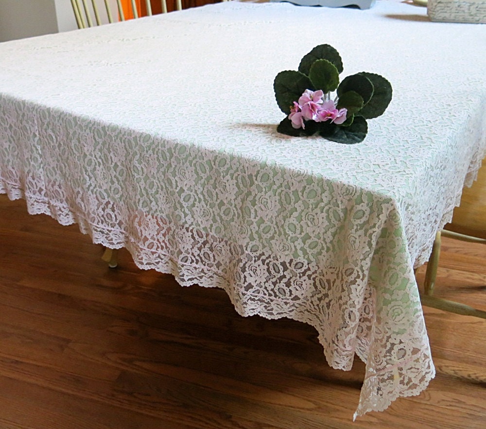 Large Rectangular Lace Tablecloth Pale Pink Vintage Wedding
