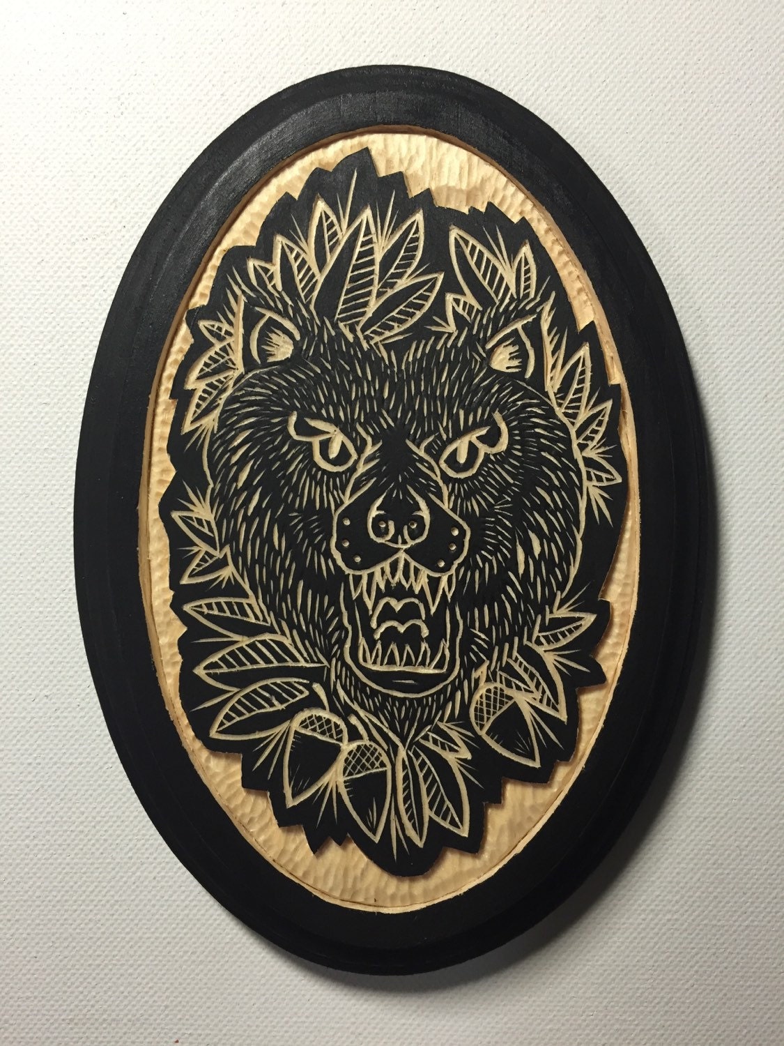 Hand Carved Bear Wall Art / Woodcut