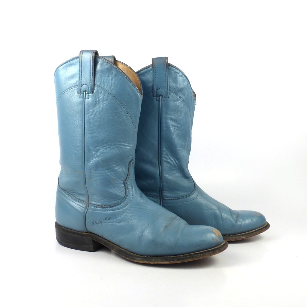 Cowboy Boots Vintage Teal Blue Robins Egg Roper Leather Flat