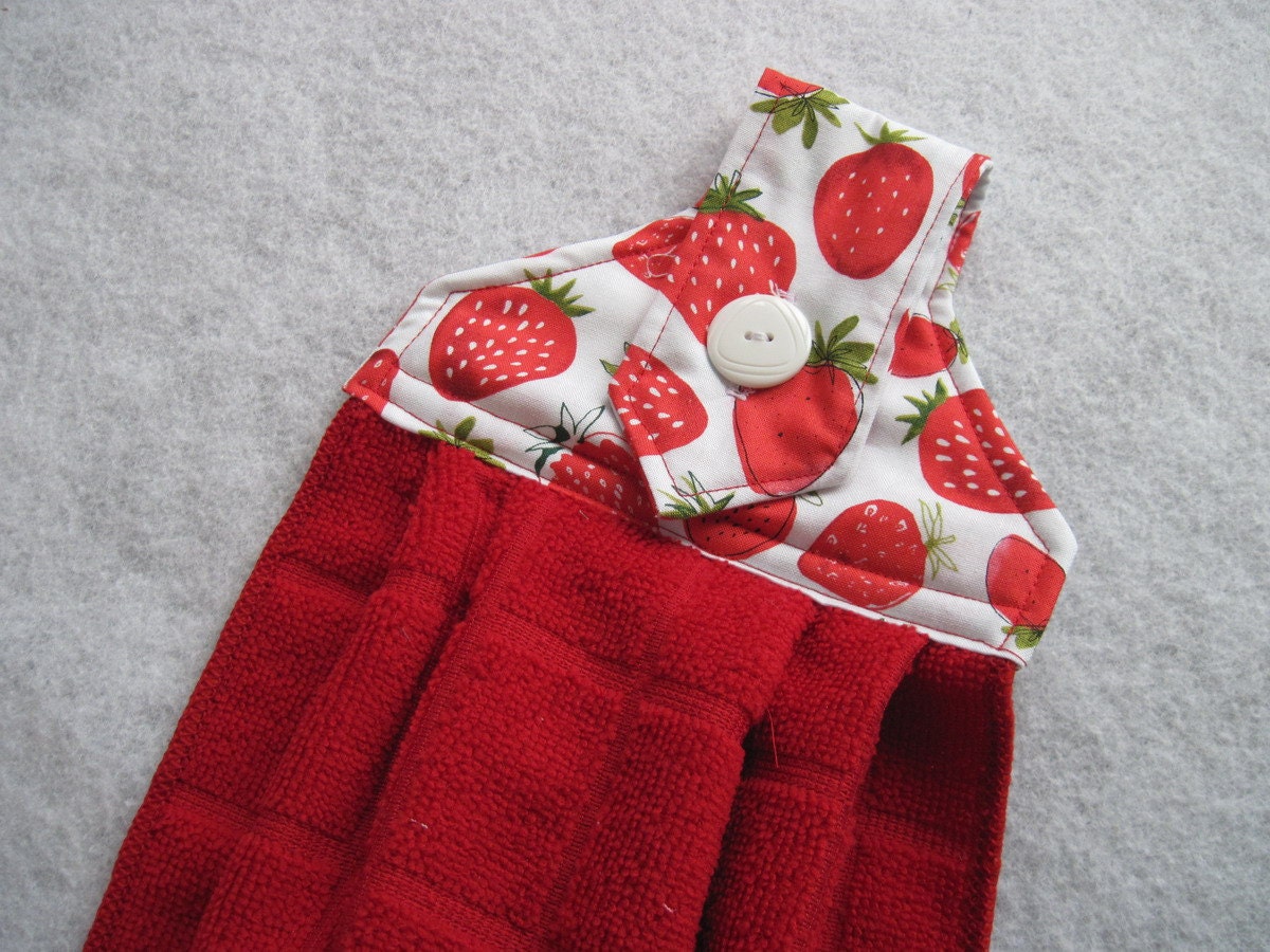 Hanging kitchen towel button top Strawberries