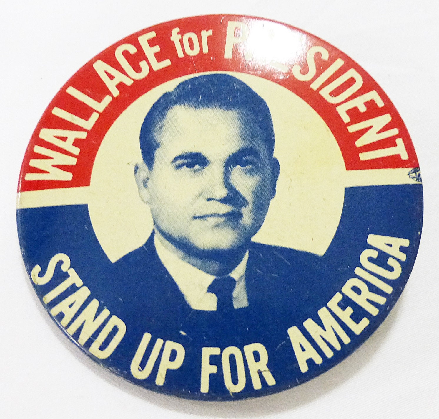 wallace president photo pin button vintage stand up for