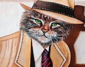 Custom Cat Portraits Cats in Clothes Original Oil Painting Small 6 x 8 Painting Rick Tracy by k Madison Moore Custom Cat Portraits Cats in Clothes Original Oil Painting Small 6 x 8 Painting Rick Tracy by k Madison Moore