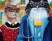 Custom Cat Portraits Cat Paintings Cats in Clothes Paintings American Gothic Original Art Oil Painting by k Madison Moore Custom Cat Portraits Cat Paintings Cats in Clothes Paintings American Gothic Original Art Oil Painting by k Madison Moore