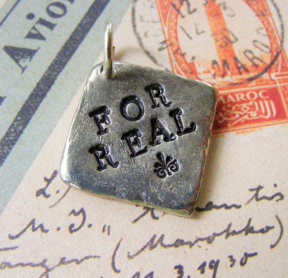 Pewter Hand Stamped Pendant For Real Black Leather Choker Necklace