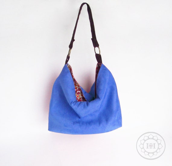 Cobalt Blue Hobo - Vegan suede Lynx slouch bag - Handmade handbag ...