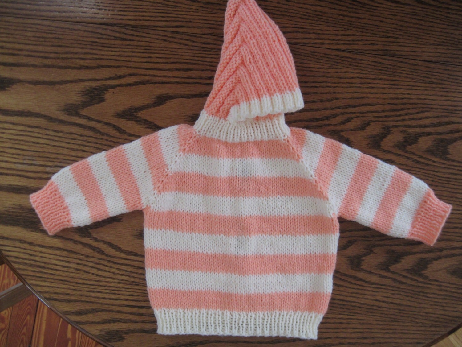 Hand Knit Hooded Baby Infant Sweater Zip Up The Back Hoodie