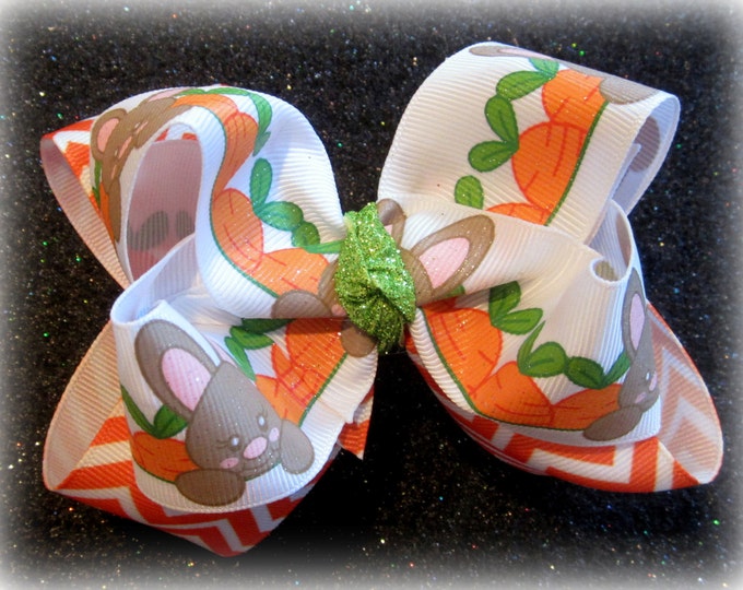 Easter Bunny Hairbow, Orange Chevron Hair Bow, Boutique Hairbows, Girls Hair Bows, Glitter Hairbow, Bunny Bows, Easter Bow, Girls Easter bow