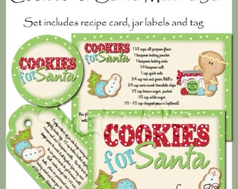 Make your own Cookies for Santa Mix in a Jar - Label, Tag and Recipe - Digital Printable Kit - Great Gift Idea - Immediate Download