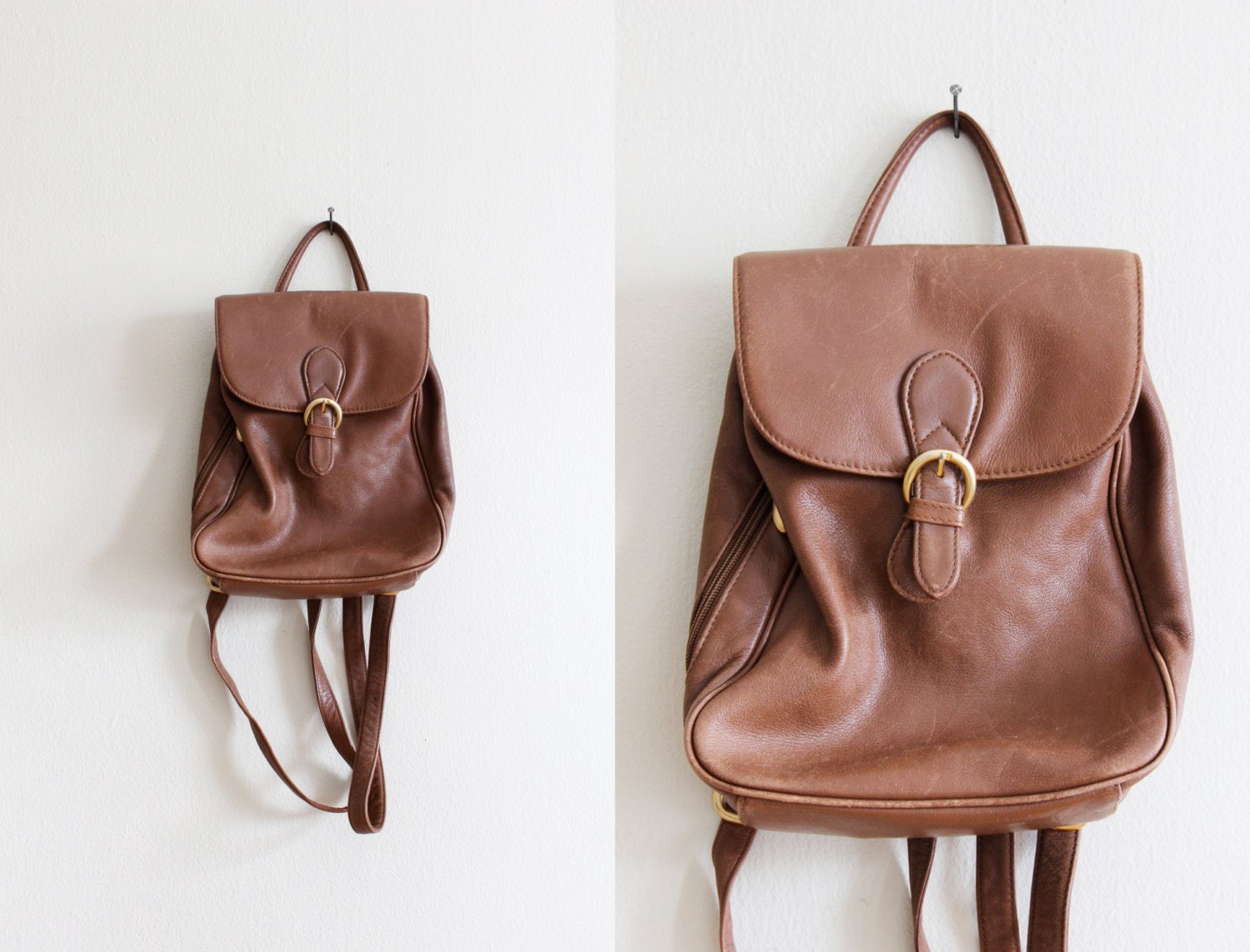 Vintage Brown Leather Mini Backpack