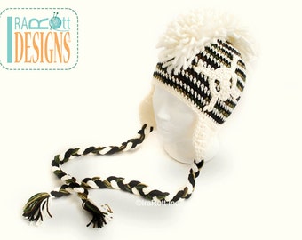 Skull and Cross Bones Earflaps Hat with Mohawk - Made to ORDER