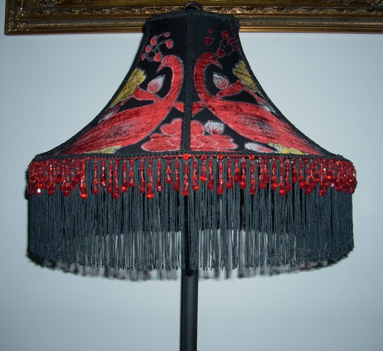 Cut Velvet Lamp Shade with Beaded Fringe