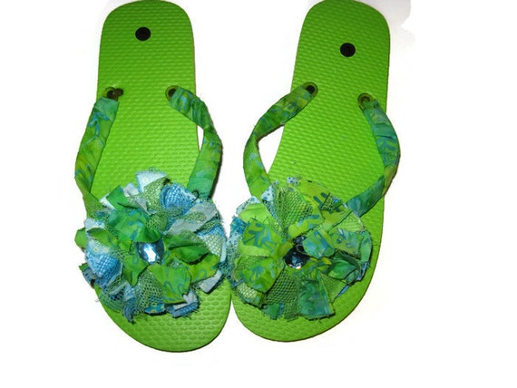 Flip Flops Womens Lime Green Decorated