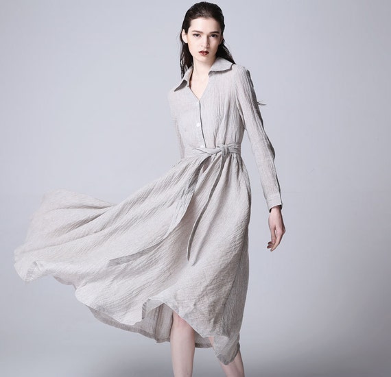Gray linen dress maxi dress women dress 1166 by xiaolizi on Etsy