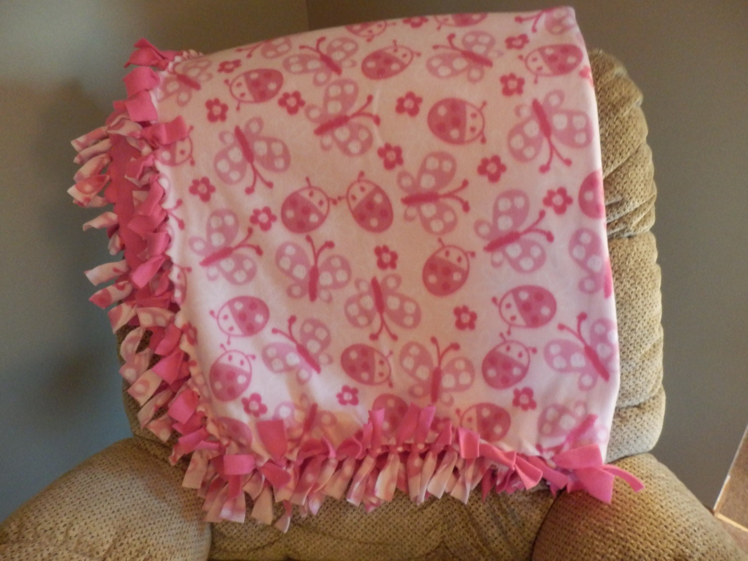 Baby girl hand tied fleece blanket by ALPHIELEE on Etsy