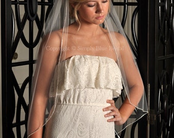Bridal Veil - Crystal Veil, Rhinestone Edge Veil - Fingertip Veil - White, Diamond White, Light Ivory, Ivory, Champagne or Blush